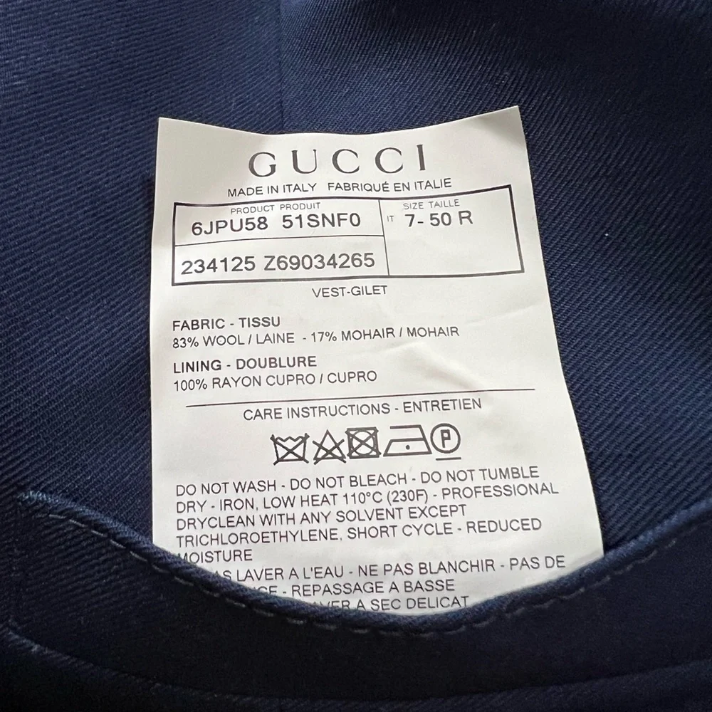 Gucci Navy Blue Wool Mohair Formal Vest Gilet Size 50R New